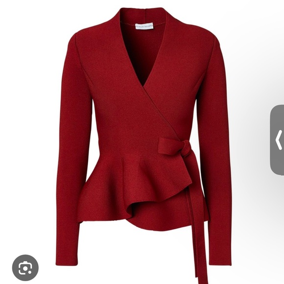 Scanlan Theodore crepe knit peplum set jacket top skirt small XS color garnet - Picture 3 of 5